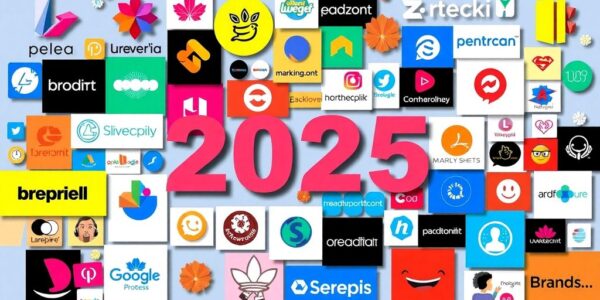 Colorful brand logos and marketing tools for 2025 strategies.