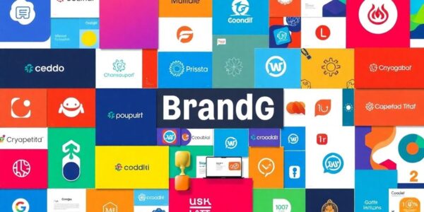 Colorful branding elements illustrating marketing concepts.
