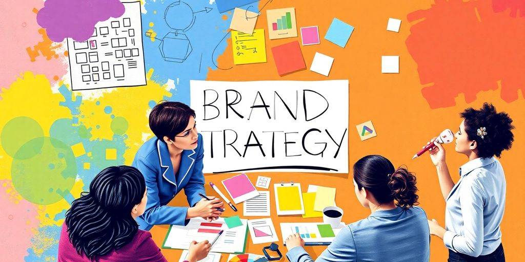 Diverse team collaborating on creative brand strategy ideas.