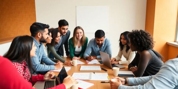 Group of entrepreneurs collaborating on a business idea.
