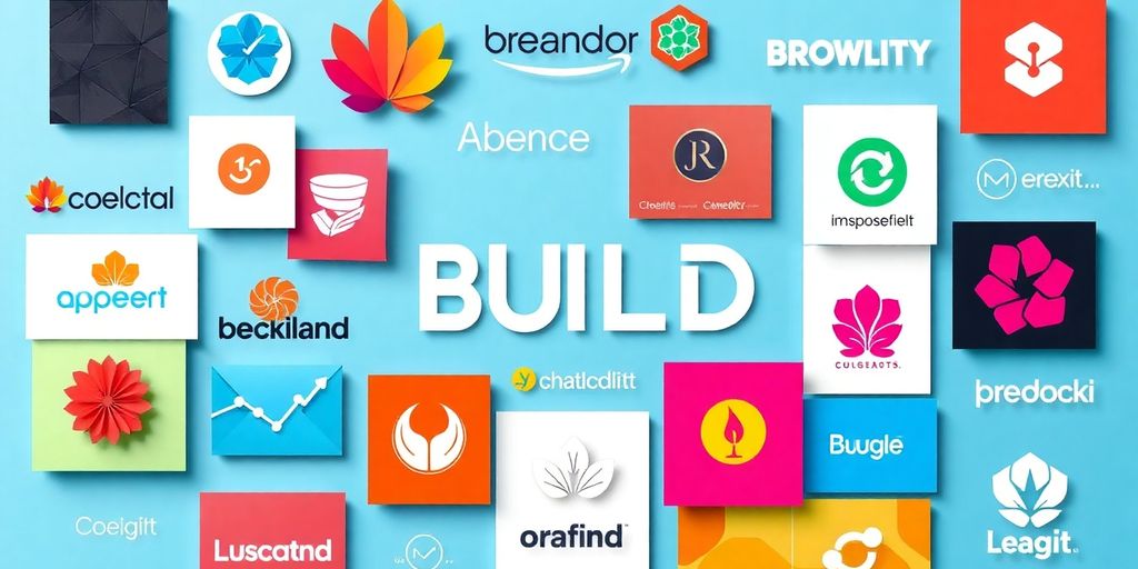 Colorful logos and marketing elements for brand building.
