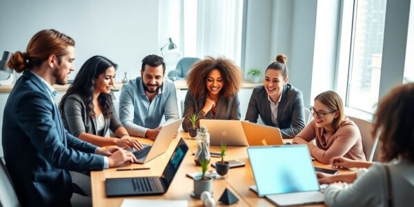 Diverse team collaborating on innovative business strategies for 2025.