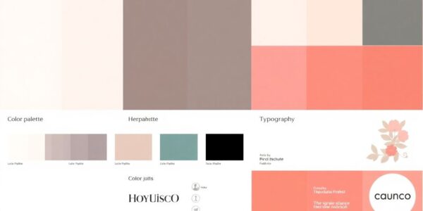 Color palette and design elements for brand identity.