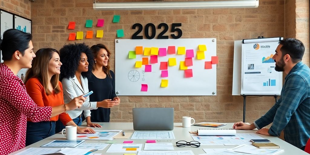 Marketing team collaborating on brand strategies for 2025.