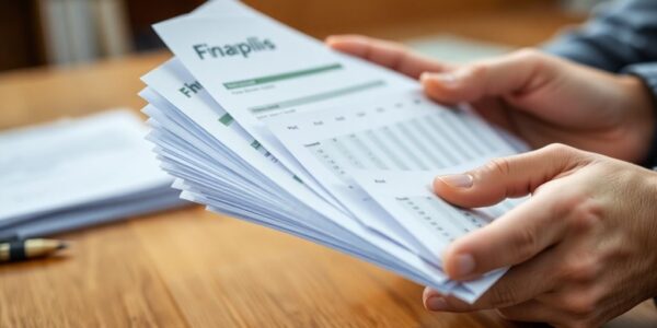 Person examining financial documents.