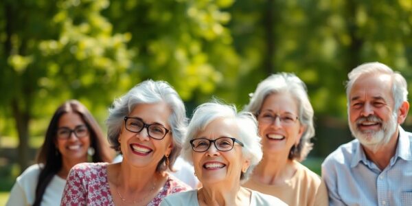 Happy diverse seniors enjoying retirement outdoors.