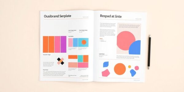 Colorful brand guidelines template with design elements.