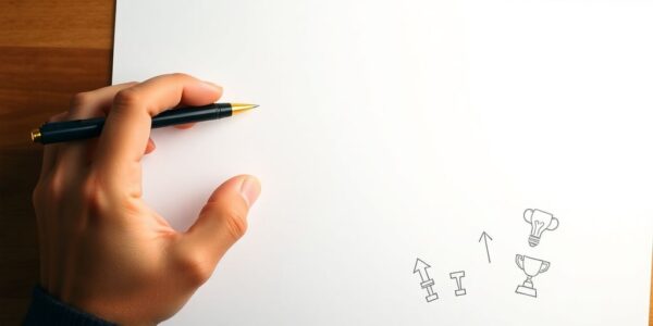 Hand sketching business plan, success icons