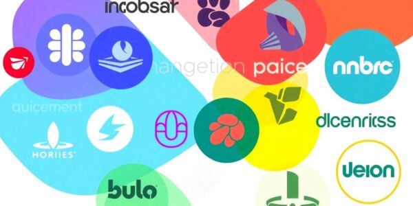 Multiple colorful brand logos intersecting.
