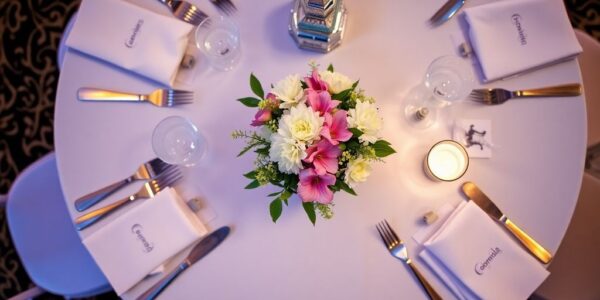 Elegant event table with branded elements.