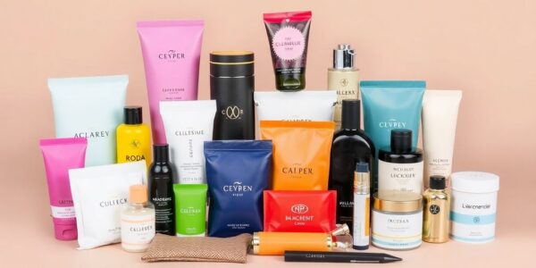 Diverse objects with various brand aesthetics.