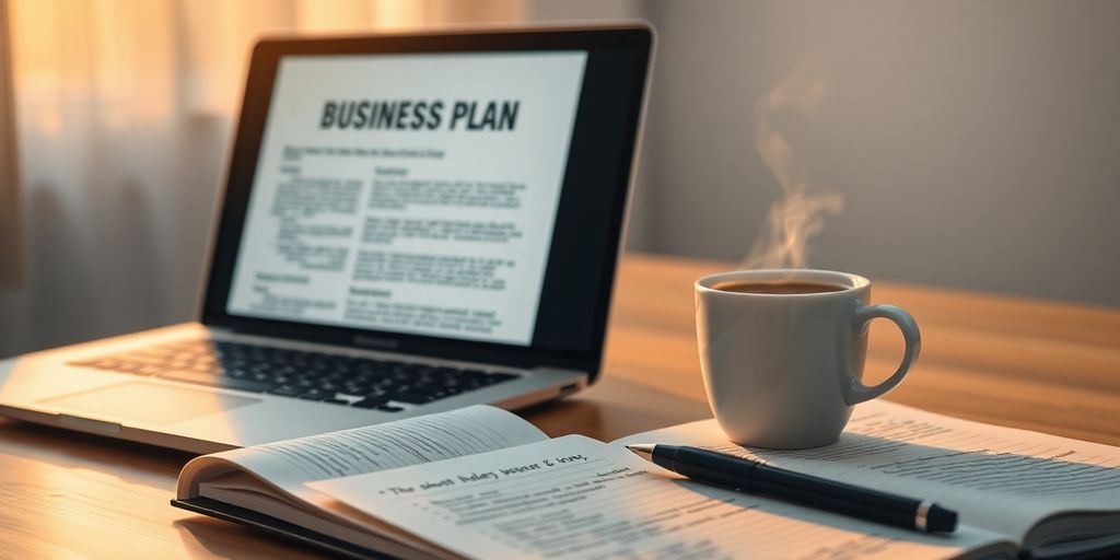 Laptop, coffee, and open notebook on desk.